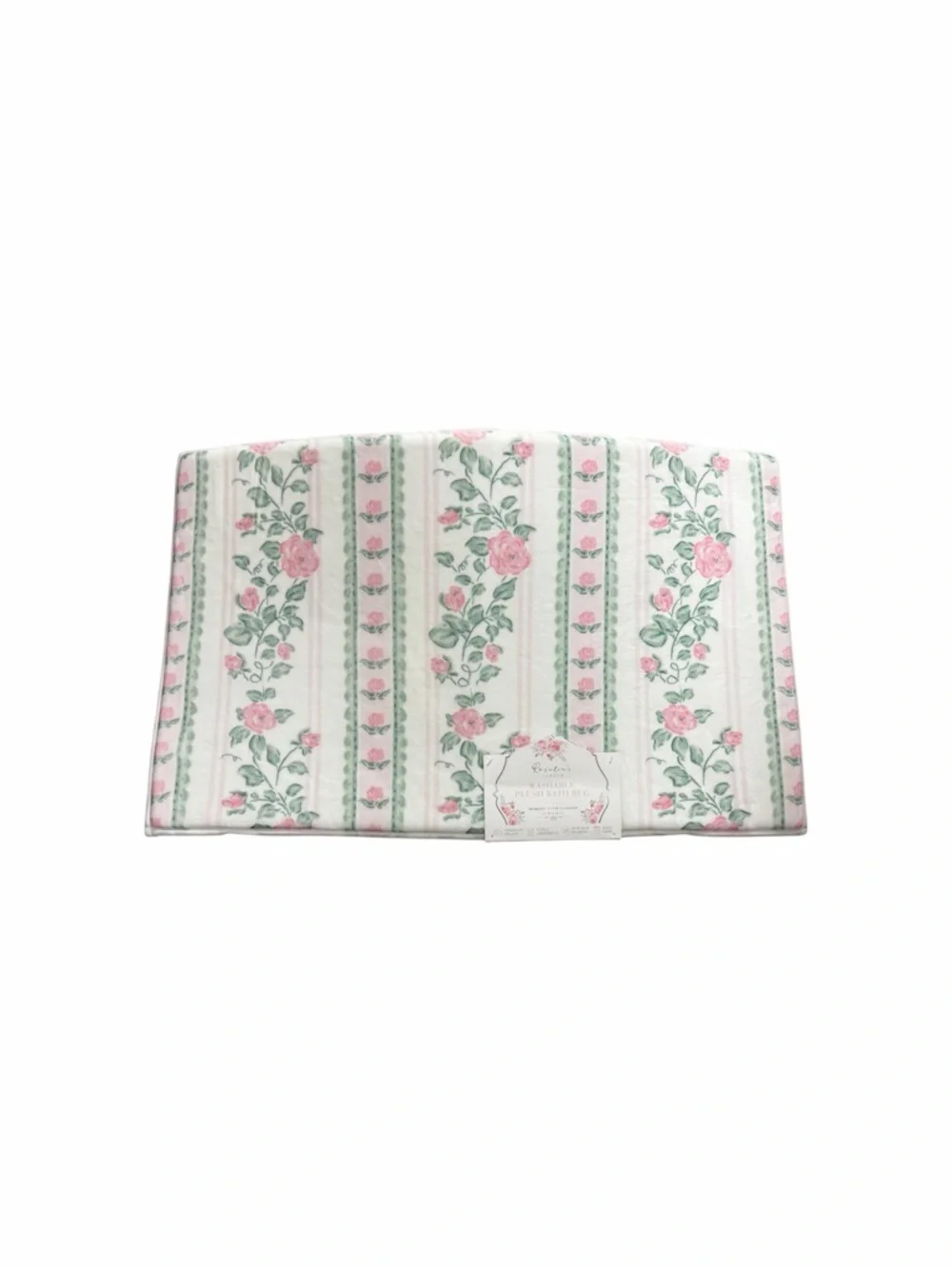 Feminine Floral Stripe Quilted PLUSH Bath Rug - Pink and Green